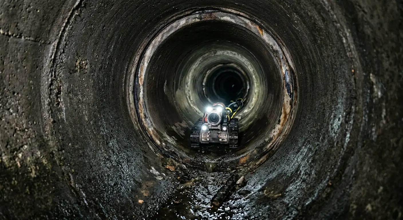 Robotic sewer camera inspecting pipe interior for Sewer Line Cleaning in Montville